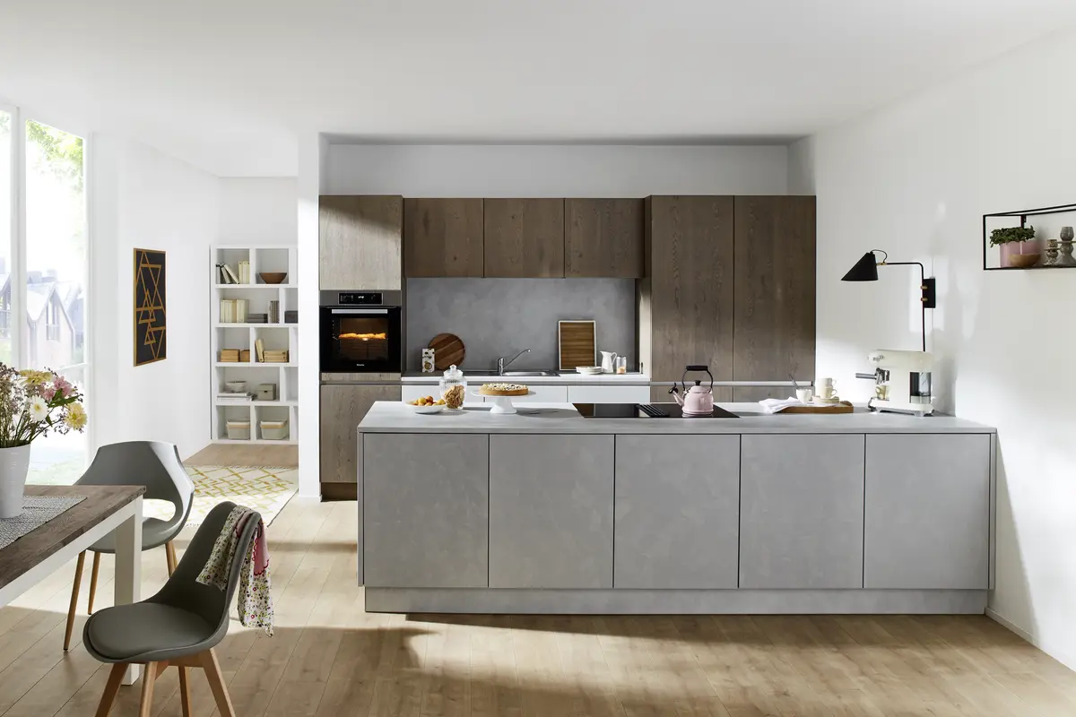 Contur Designküche mit Insel Saphirgrau
