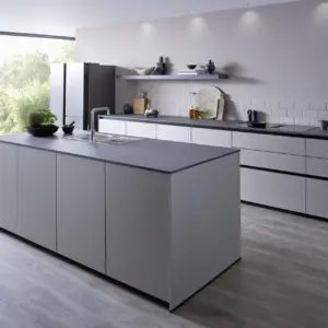 Contur Designküche mit Insel Grau metallic
