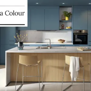 Contur Matera Design Inselküche Stahlblau